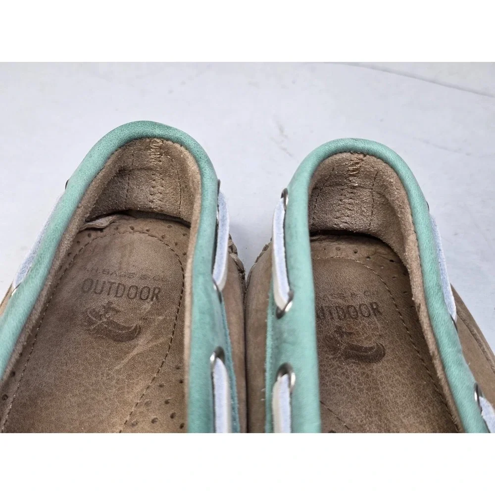 GH Bass Men's Boat Shoes Size 8.5 Brown Teal‎ Beige Suede Slip On Arch Loafers